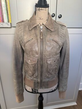 Schott NYC Vintage Taupe Leather Bomber Jacket